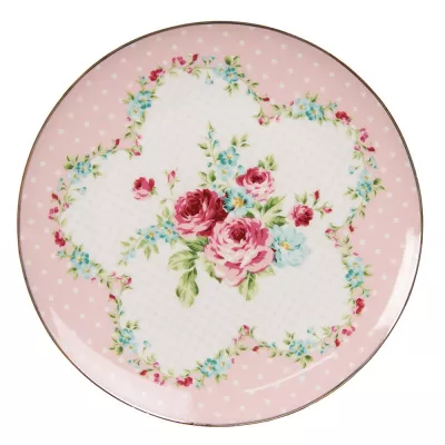 Clayre & Eef Geschirr Frühstuckteller Ø 20 cm Rosa Porzellan Blumen Teller