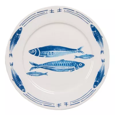 Clayre & Eef Geschirr Frühstuckteller Ø 20 cm Weiß Blau Porzellan Fische Teller