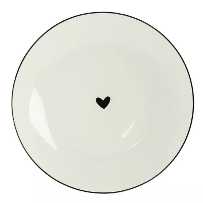 Clayre & Eef Geschirr Frühstuckteller Ø 20 cm Weiß Schwarz Porzellan Herzen Rund Teller