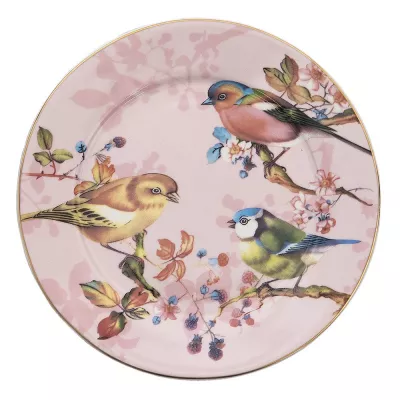 Clayre & Eef Geschirr Frühstuckteller Ø 21 cm Rosa Porzellan Vögel Teller