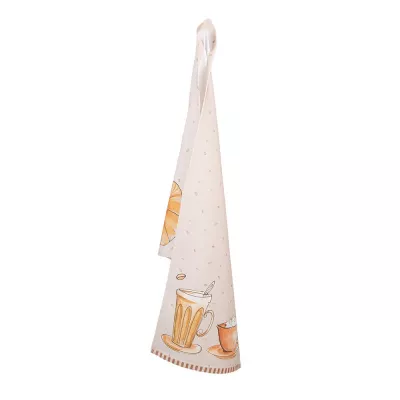 Clayre & Eef Geschirrtuch 50x70 cm Beige Baumwolle Croissant und Kaffee Rechteckig Küchentuch Küchentuch