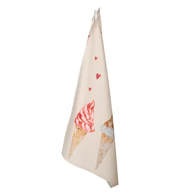 Clayre & Eef Geschirrtuch 50x70 cm Beige Rosa Baumwolle Eis Rechteckig