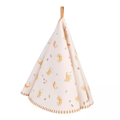 Clayre & Eef Geschirrtuch Ø 80 cm Beige Baumwolle Croissant und Kaffee Rund