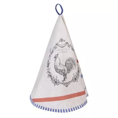Clayre & Eef Geschirrtuch Ø 80 cm Beige Baumwolle Hahn Rund Küchentuch