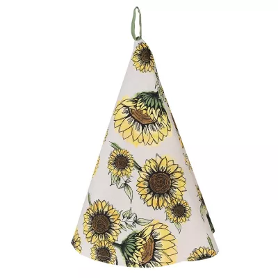 Clayre & Eef Geschirrtuch Ø 80 cm Beige Gelb Baumwolle Sonnenblumen Rund Küchentuch