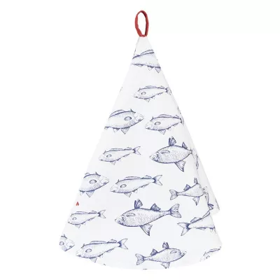 Clayre & Eef Geschirrtuch Ø 80 cm Weiß Blau Baumwolle Fische Rund