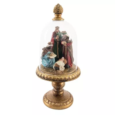 Glasglocke Weihnachtsgruppe 35 cm Goldfarbig