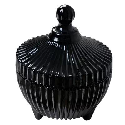 Clayre & Eef Glastopf Ø 9x12 cm Schwarz Glas Topf mit Deckel