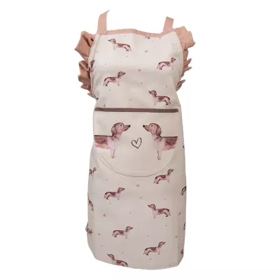 Clayre & Eef Grillschürze 48x56 cm Beige Baumwolle Dackel
