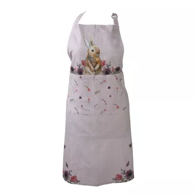 Clayre & Eef Grillschürze 70x85 cm Rosa Beige Baumwolle Kaninchen Blumen