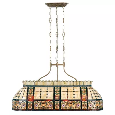 Clayre & Eef Hängelampe Tiffany 115x34x141 cm Beige Grün Metall Glas Blumen Rechteckig Hängelampe Esszimmer