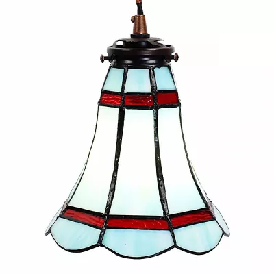 Clayre & Eef Hängelampe Tiffany Ø 15x115 cm  Blau Rot Glas Metall Rund Hängelampe Esszimmer