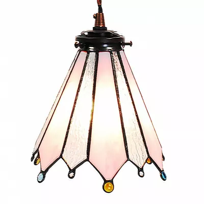 Clayre & Eef Hängelampe Tiffany Ø 18x90 cm Rosa Glas Metall Rund Hängelampe Esszimmer