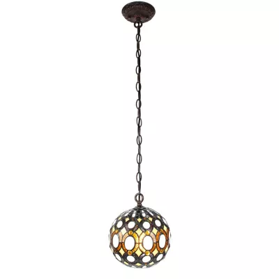 Clayre & Eef Hängelampe Tiffany Ø 20x116 cm Gelb Glas Rund Hängelampe Esszimmer