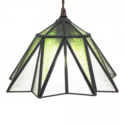 Clayre & Eef Hängelampe Tiffany Ø 31x107 cm  Grün Glas Metall Sechseckig Hängelampe Esszimmer