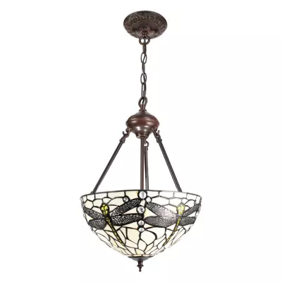 Clayre & Eef Hängelampe Tiffany Ø 31x126 cm  Weiß Metall Glas Libelle Hängelampe Esszimmer Hängelampen Esszimmer