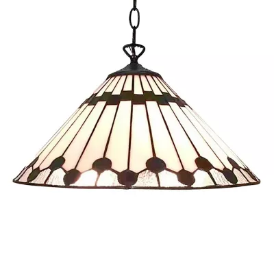 Clayre & Eef Hängelampe Tiffany Ø 40 cm Weiß Braun Glas Kunststoff Rund Hängelampe Esszimmer