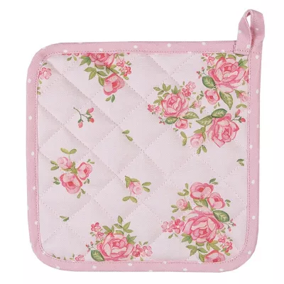 Clayre & Eef Kinder Topflappen 16x16 cm Rosa Baumwolle Rosen Quadrat