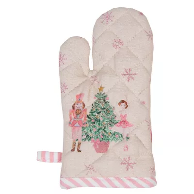 Clayre & Eef Kochhandschuhe 12x21 cm Beige Rosa Baumwolle