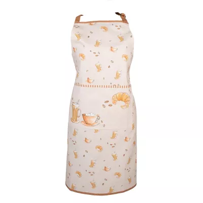 Clayre & Eef Kochschürze 70x85 cm Beige Baumwolle Croissant und Kaffee Grillschürze