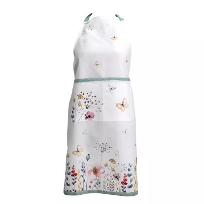 Clayre & Eef Kochschürze 70x85 cm Weiß Rosa Baumwolle Blumen Grillschürze