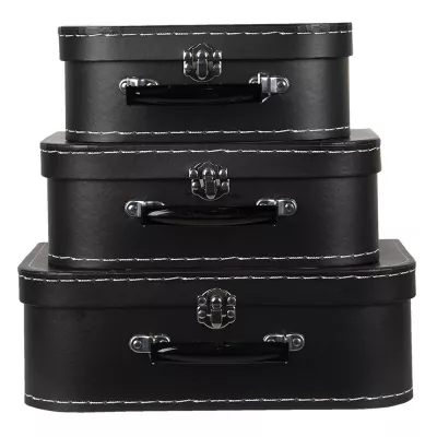 Clayre & Eef Koffer 3er Set 30x19x10 cm Schwarz Pappe Blumen Aufbewahrungsbox Dekorativ Deko Accessoires