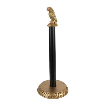 Clayre & Eef Küchenrollenhalter Ø 16x41 cm Goldfarbig Schwarz Kunststoff Papagei Rollenhalter