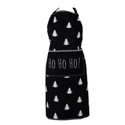 Clayre & Eef Küchenschürze 70x85 cm Schwarz Weiß Baumwolle Weihnachtsbaum BBQ-Schürze