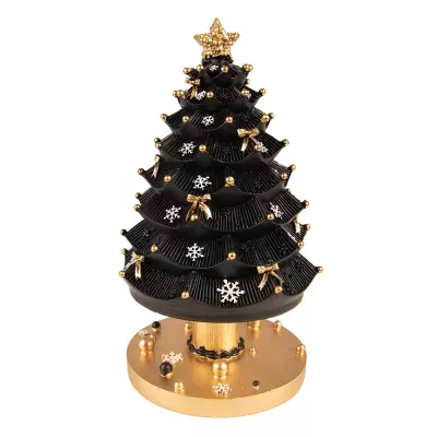 Clayre & Eef Musikbox Weihnachtsbaum 20 cm Schwarz Kunststoff