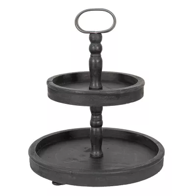 Clayre & Eef Obstschale Ø 38x47 cm Schwarz Holz Metall Rund