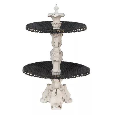 Clayre & Eef Obstschale Ø 39x59 cm Silberfarbig Weiß Kunststoff Metall