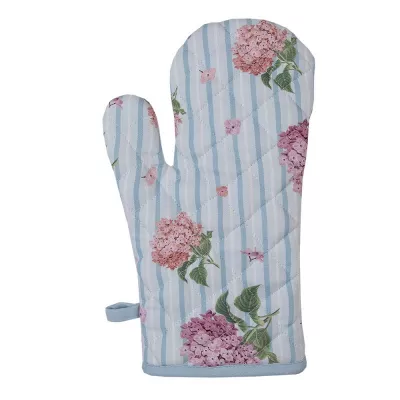 Clayre & Eef Ofenhandschuh 18x30 cm Blau Rosa Baumwolle Hortensie Ofenhandschuh