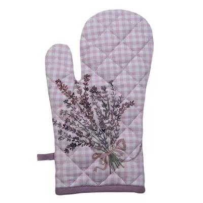 Clayre & Eef Ofenhandschuh 18x30 cm Lila Weiß Baumwolle lavendel