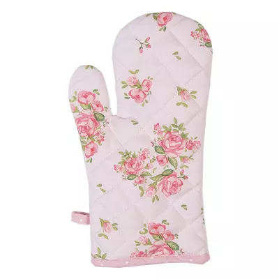 Clayre & Eef Ofenhandschuh 18x30 cm Rosa Baumwolle Rosen Ofenhandschuh