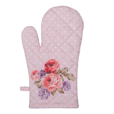 Clayre & Eef Ofenhandschuh 18x30 cm Rosa Lila Baumwolle Rosen