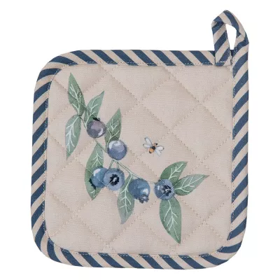 Clayre & Eef Ofenhandschuhe 16x16 cm Beige Blau Baumwolle Blaubeeren Quadratisch