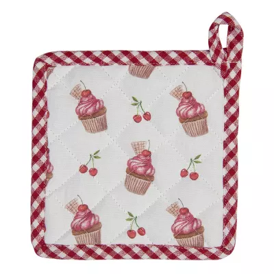 Clayre & Eef Ofenhandschuhe 16x16 cm Weiß Rosa Baumwolle Muffin Quadratisch