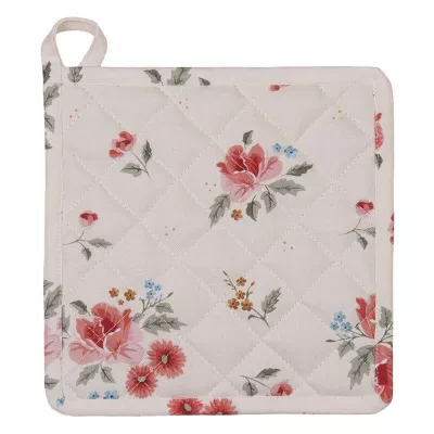 Clayre & Eef Ofenhandschuhe 20x20 cm Beige Baumwolle Rosen Quadratisch Gießhilfsmittel