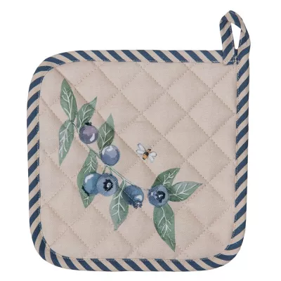 Clayre & Eef Ofenhandschuhe 20x20 cm Beige Blau Baumwolle Blaubeeren Quadratisch