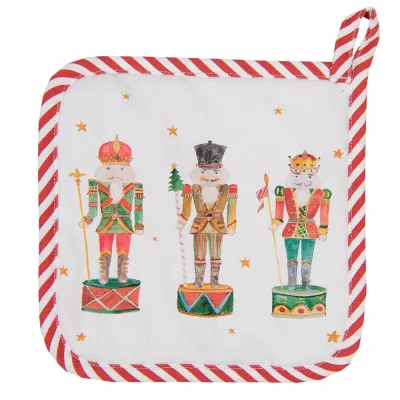 Clayre & Eef Ofenhandschuhe 20x20 cm Beige Grün Baumwolle Nussknacker Quadratisch