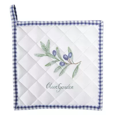 Clayre & Eef Ofenhandschuhe 20x20 cm Blau Weiß Baumwolle Olivenzweig Quadratisch Gießhilfsmittel