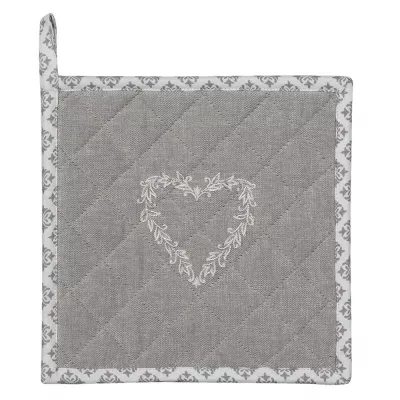 Clayre & Eef Ofenhandschuhe 20x20 cm Grau Weiß Baumwolle Herzen Karo Quadratisch