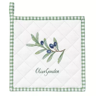 Clayre & Eef Ofenhandschuhe 20x20 cm Grün Weiß Baumwolle Olivenzweig Quadratisch Gießhilfsmittel
