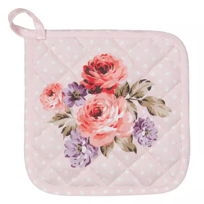 Clayre & Eef Ofenhandschuhe 20x20 cm Rosa Baumwolle Blumen Quadratisch