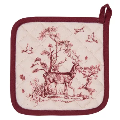 Clayre & Eef Ofenhandschuhe 20x20 cm Weiß Rosa Baumwolle Rentier Quadratisch