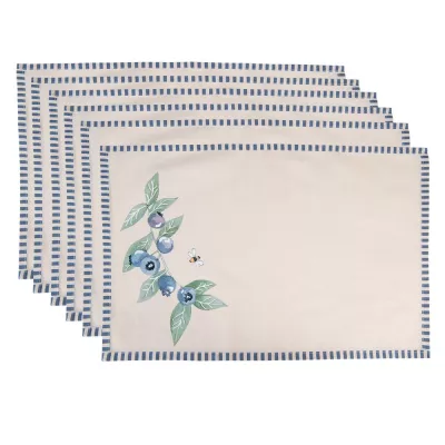 Clayre & Eef Platzdecken 48x33 cm Beige Blau Baumwolle Blaubeeren