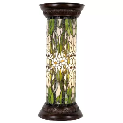 Clayre & Eef Säule Tiffany Ø 31x78 cm  Grün Weiß Glas Blumen Rund Bürolampe Tiffany Lampensäule