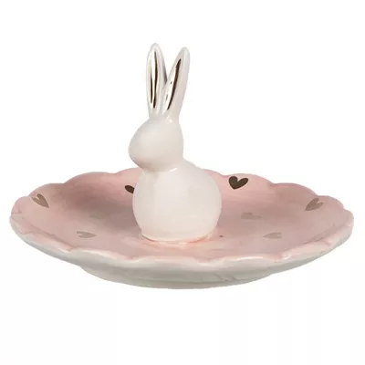 Clayre & Eef Schälchen Kaninchen Ø 14x9 cm Rosa Keramik Herzen Dekoration Schale