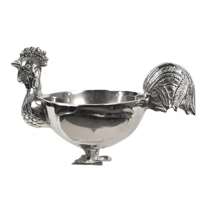 Clayre & Eef Servierschale 24x14x14 cm Silberfarbig Aluminium Hahn Rund Servierschale Tablett