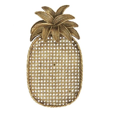 Clayre & Eef Servierschale Ananas 40x22x4 cm Goldfarbig Kunststoff Oval